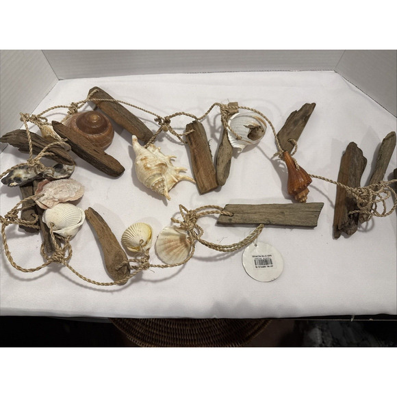 Driftwood & Shell Nautical Garland BoHo, Sea Ocean Natural Decor - Picture 1 of 10